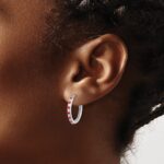 14k White Gold Diamond and Ruby 19mm Hinged Hoop Earrings - Image 3