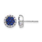 14k White Gold Sapphire Cluster and Diamond Halo Round Post Earrings