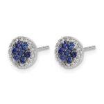 14k White Gold Sapphire Cluster and Diamond Halo Round Post Earrings - Image 2