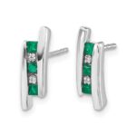14k White Gold Princess Emerald and Diamond Post Earrings - Image 2