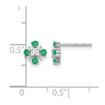 14k White Gold .01 carat Lab Grown Diamond VS/SI+ G+ and Created Emerald Complete Fashion Post Earrings - Image 4