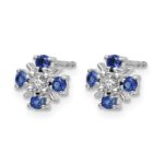 14k White Gold 2mm Round Blue Sapphire and Diamond Post Earrings - Image 2