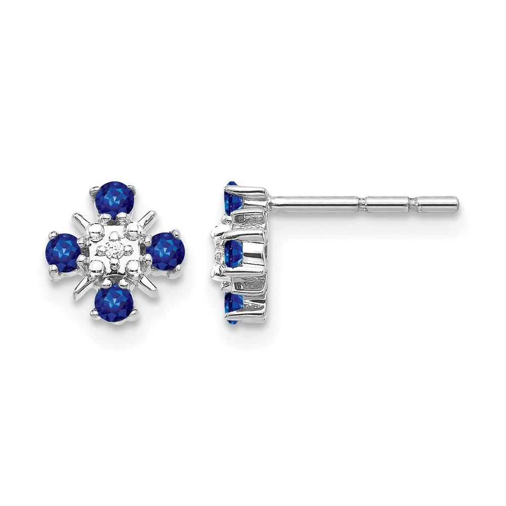 EM5616-SA-001-WA.jpg 14k White Gold .01 carat Lab Grown Diamond VS/SI+ G+ and Created Sapphire Complete Post Earrings - Image 1