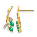 14k Diamond and Pear Emerald Floral Post Earrings