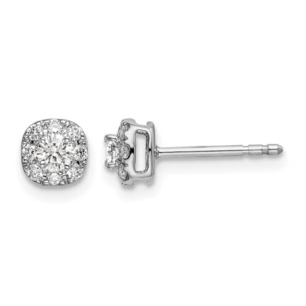 14k White Gold 1/3 carat Lab Grown Diamond VS/SI+ G+ Complete Cushion Halo Post Earrings