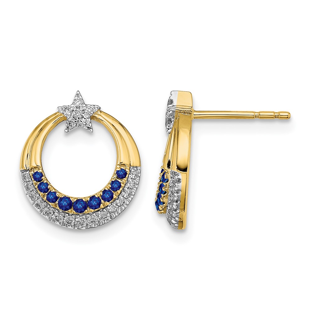 EM6846-SA-012-YA.jpg 14k Polished Sapphire and Diamond Star and Circle Post Earrings - Image 1