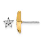 14k Two-tone Moon andStar Diamond Mis-match Post Earrings - Image 2
