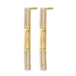 14k Polished 3 Rectangle Link 1/2 carat Diamond Post Earrings - Image 2