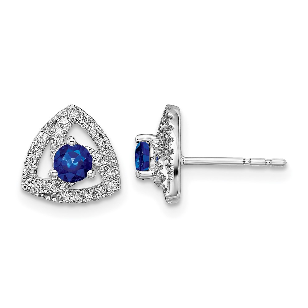 EM6898-SA-017-WA.jpg 14k White Gold 3.5mm Round Blue Sapphire and Diamond Triangle Post Earrings - Image 1