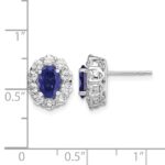 14k White Gold 1 1/5 carat Lab Grown Diamond VS/SI+ G+ and Oval Created Sapphire Halo Post Earrings - Image 4