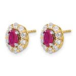 14k 6x4mm Oval Ruby and 3/4 carat Diamond Halo Post Earrings - Image 2