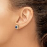 14k 6x4mm Oval Sapphire and 3/4 carat Diamond Halo Post Earrings - Image 3