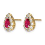 14k 6x4mm Pear Ruby and 3/4 carat Diamond Halo Post Earrings - Image 2