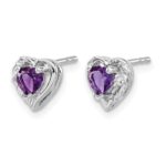 14k White Gold Amethyst and Diamond Heart Earrings - Image 2