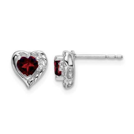 14k White Gold Garnet and Diamond Heart Earrings