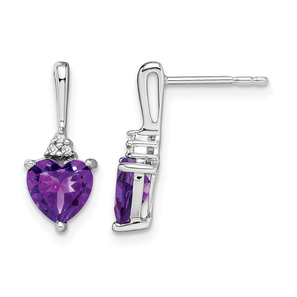 EM7029-AM-003-1WA.jpg 10k White Gold Amethyst and Diamond Heart Earrings - Image 1