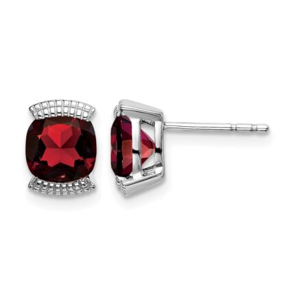 14k White Gold Garnet Post Earrings