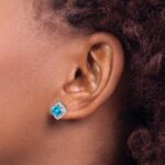 14k White Gold Square Blue Topaz and Diamond Earrings - Image 3