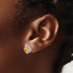 14k White Gold Square Citrine and Diamond Earrings - Image 3