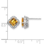 14k White Gold Square Citrine and Diamond Earrings - Image 4