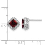 14k White Gold Square Garnet and Diamond Earrings - Image 4