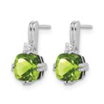 14k White Gold Cushion Peridot and Diamond Earrings - Image 2