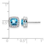14k White Gold Cushion Blue Topaz and Diamond Halo Earrings - Image 4