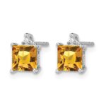 14k White Gold Princess Citrine and Diamond Earrings - Image 2