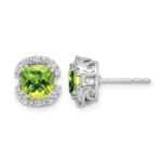 14k White Gold Cushion Peridot and Diamond Halo Earrings