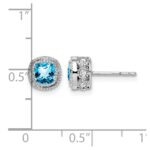 14k White Gold Cushion Blue Topaz and Diamond Earrings - Image 4