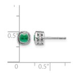 14k White Gold 3.4mm Cushion Emerald and Diamond Post Earrings - Image 4