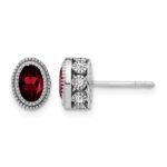 14k White Gold Oval Garnet and Diamond Earrings