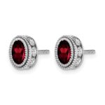 14k White Gold Oval Garnet and Diamond Earrings - Image 2