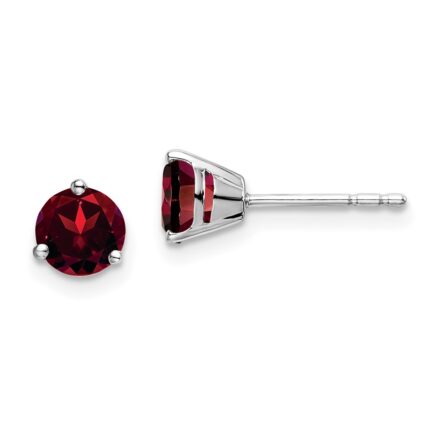 14k White Gold Round Garnet Earrings