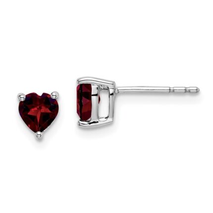 14k White Gold Heart Garnet Earrings