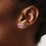 14k White Gold 5mm Princess Lab Created Pink Sapphire and Diamond Corners Post Earrings - Image 3
