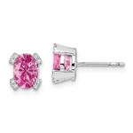 14k White Gold 7x5mm Oval Lab Created Pink Sapphire and Diamond Post Earrings