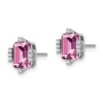14k White Gold 7x5mm Emerald-cut Lab Created Pink Sapphire and Diamond Post Earrings - Image 2