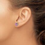 14k White Gold 7x5mm Emerald-cut Lab Created Pink Sapphire and Diamond Post Earrings - Image 3