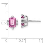 14k White Gold 7x5mm Emerald-cut Lab Created Pink Sapphire and Diamond Post Earrings - Image 4