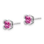14k White Gold 5.5mm Cushion Lab Created Pink Sapphire and Diamond Post Earrings - Image 2