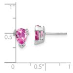 14k White Gold 7x5mm Pear Lab Created Pink Sapphire and Diamond Post Earrings - Image 2