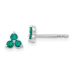 14k White Gold 3-stone Lab Created Emerald Triangle Post Earrings