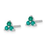 14k White Gold 3-stone Lab Created Emerald Triangle Post Earrings - Image 2