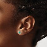 14k White Gold 3-stone Lab Created Emerald Triangle Post Earrings - Image 3