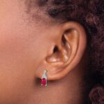 14k White Gold 6x4mm Emerald-cut Ruby and Diamond Post Earrings - Image 3