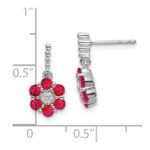 14kWhite Gold Polished Ruby and Diamond Floral Dangle Post Earrings - Image 4