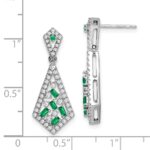 14k White Gold Baguette Emerald and Diamond Kite Dangle Post Earrings - Image 4