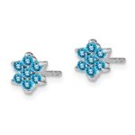 14k White Gold Blue Topaz Floral Post Earrings - Image 2