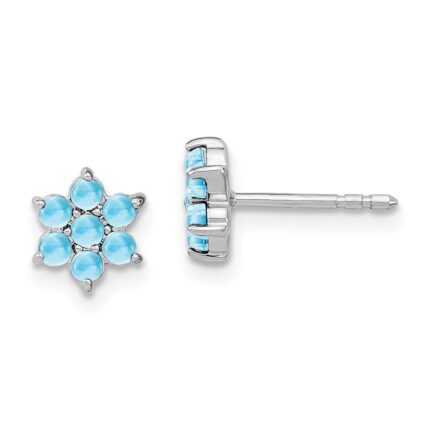 14k White Gold Blue Topaz Floral Post Earrings